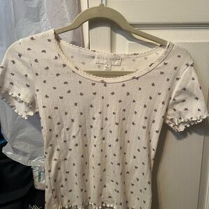 Wild Skye White Butterfly Print Ribbed V-Neck Crop Top Scallop Edge EUC ~ Offer